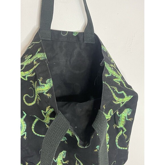 Vintage Iguana Colorful Print Tote Bag Black Faded 16"x15" - Picture 4 of 7